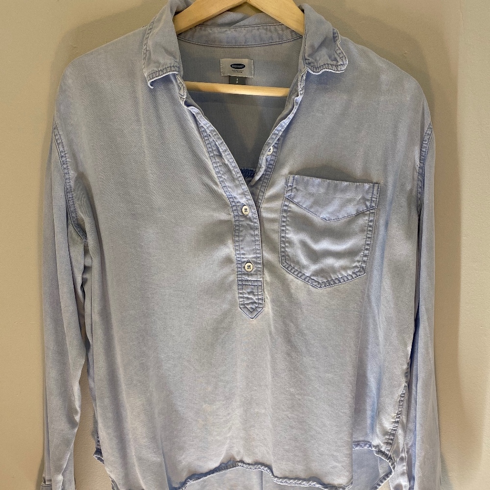 Womens Denim 3/4 Button Top